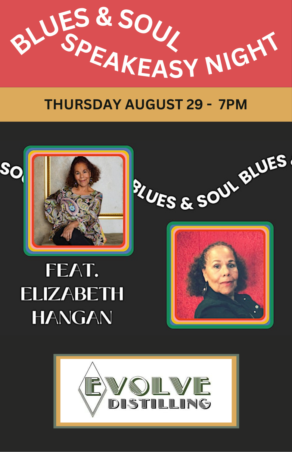 Blues & Soul Speakeasy Night Aug 29 at Evolve Distilling flier